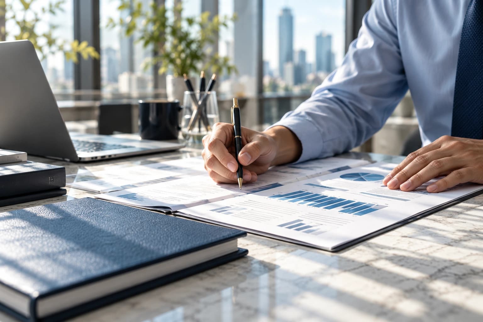 Accountant reviewing general ledger reconciliations and financial statements